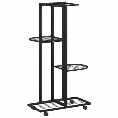Fioriera a 4 Piani con Ruote 44x23x80 cm Ferro Nero