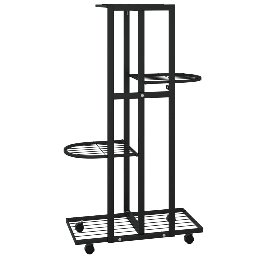Fioriera a 4 Piani con Ruote 44x23x80 cm Ferro Nero - homemem39