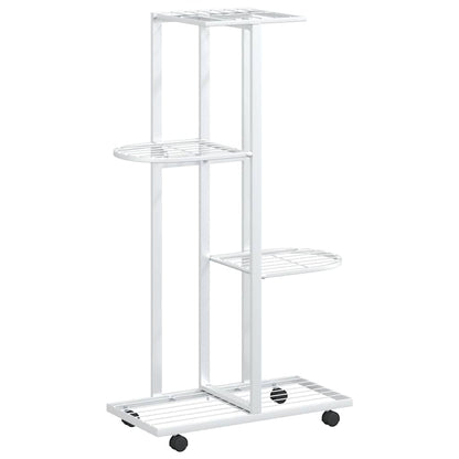 Fioriera a 4 Piani con Ruote 44x23x80 cm Ferro Bianco