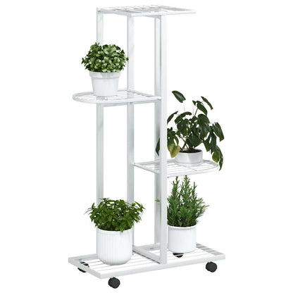 Fioriera a 4 Piani con Ruote 44x23x80 cm Ferro Bianco