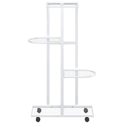 Fioriera a 4 Piani con Ruote 44x23x80 cm Ferro Bianco