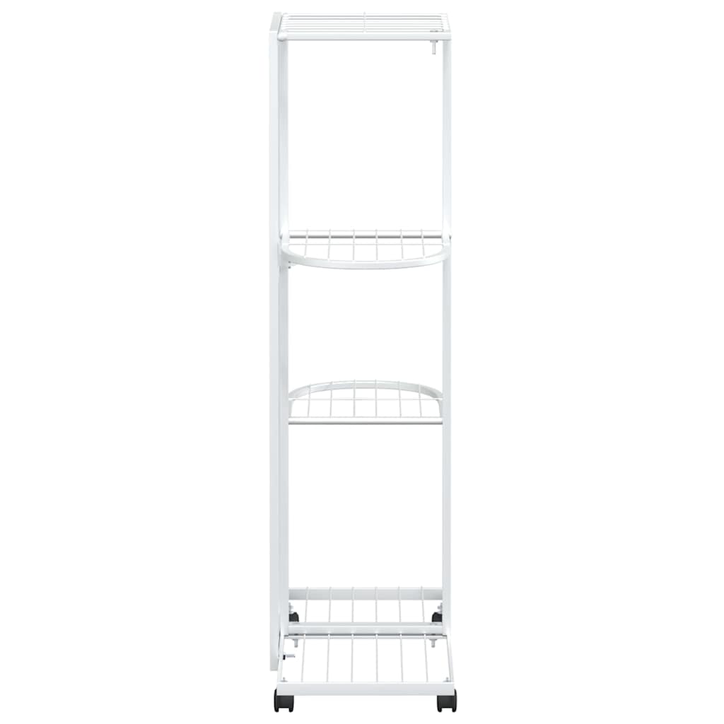 Fioriera a 4 Piani con Ruote 44x23x80 cm Ferro Bianco