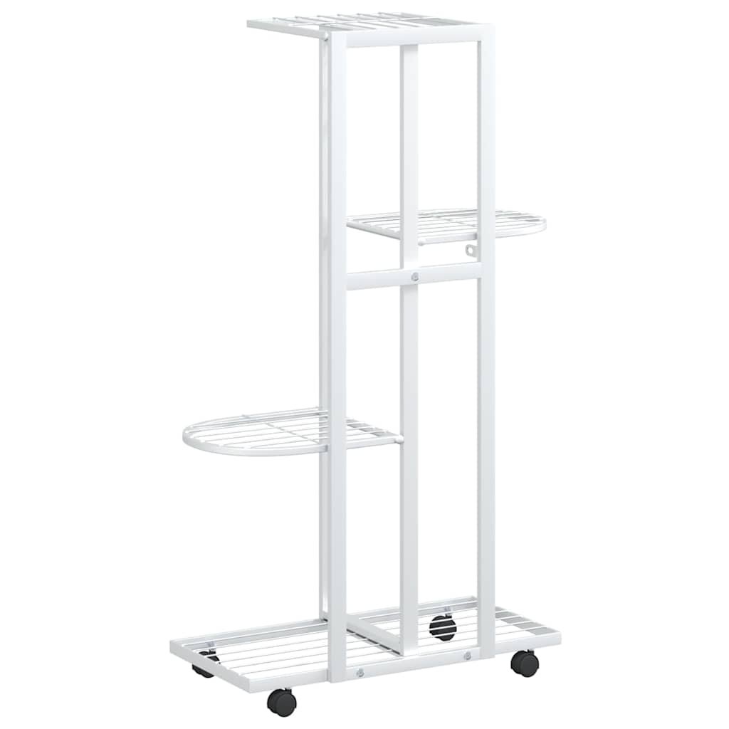 Fioriera a 4 Piani con Ruote 44x23x80 cm Ferro Bianco
