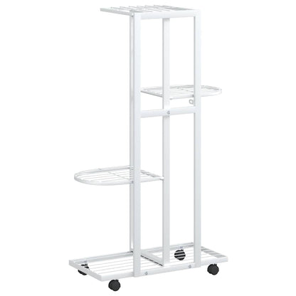 Fioriera a 4 Piani con Ruote 44x23x80 cm Ferro Bianco