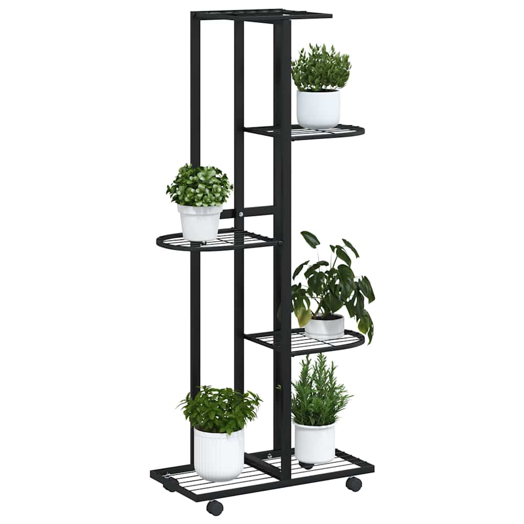 Fioriera a 5 Piani con Ruote 44x23x100 cm Ferro Nero
