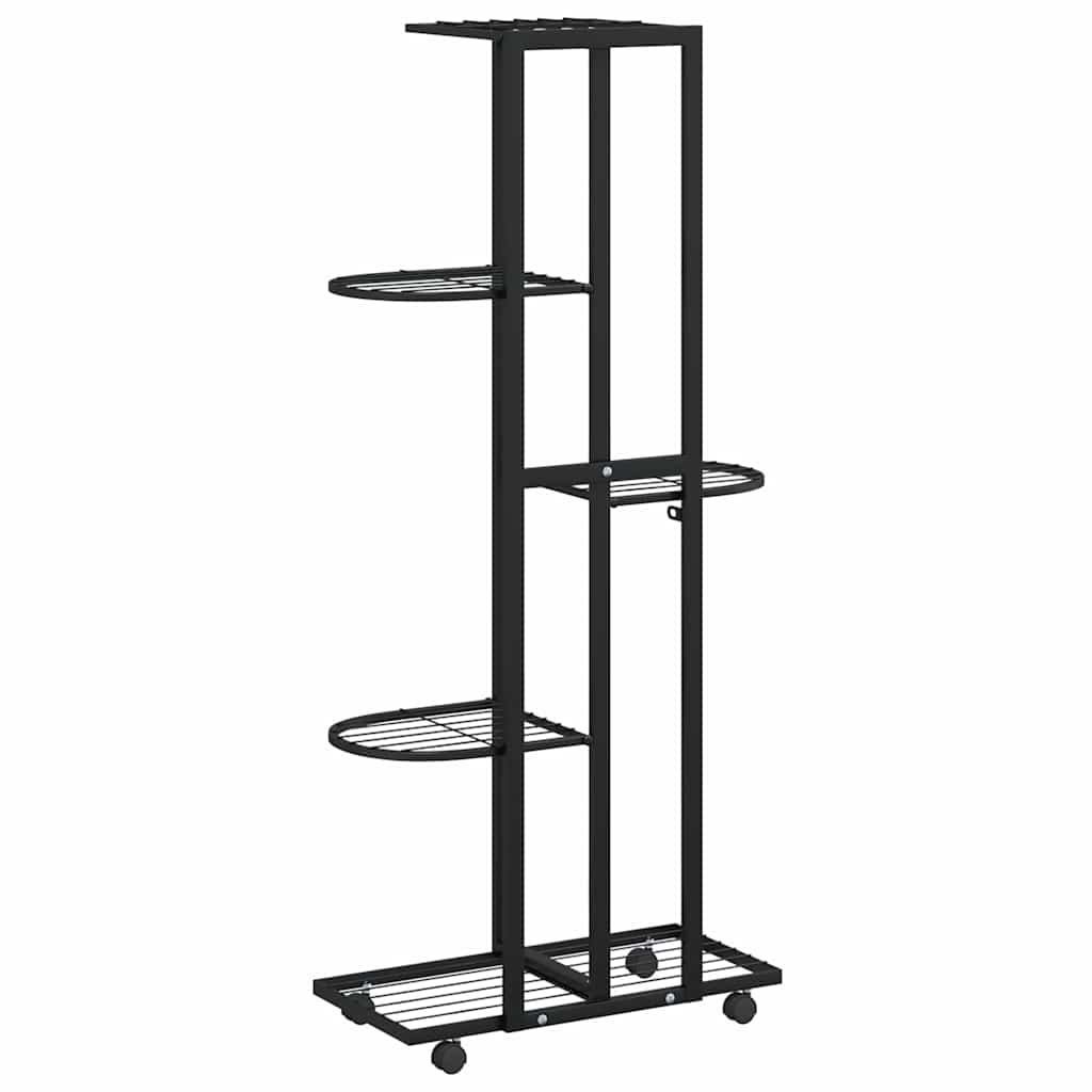 Fioriera a 5 Piani con Ruote 44x23x100 cm Ferro Nero