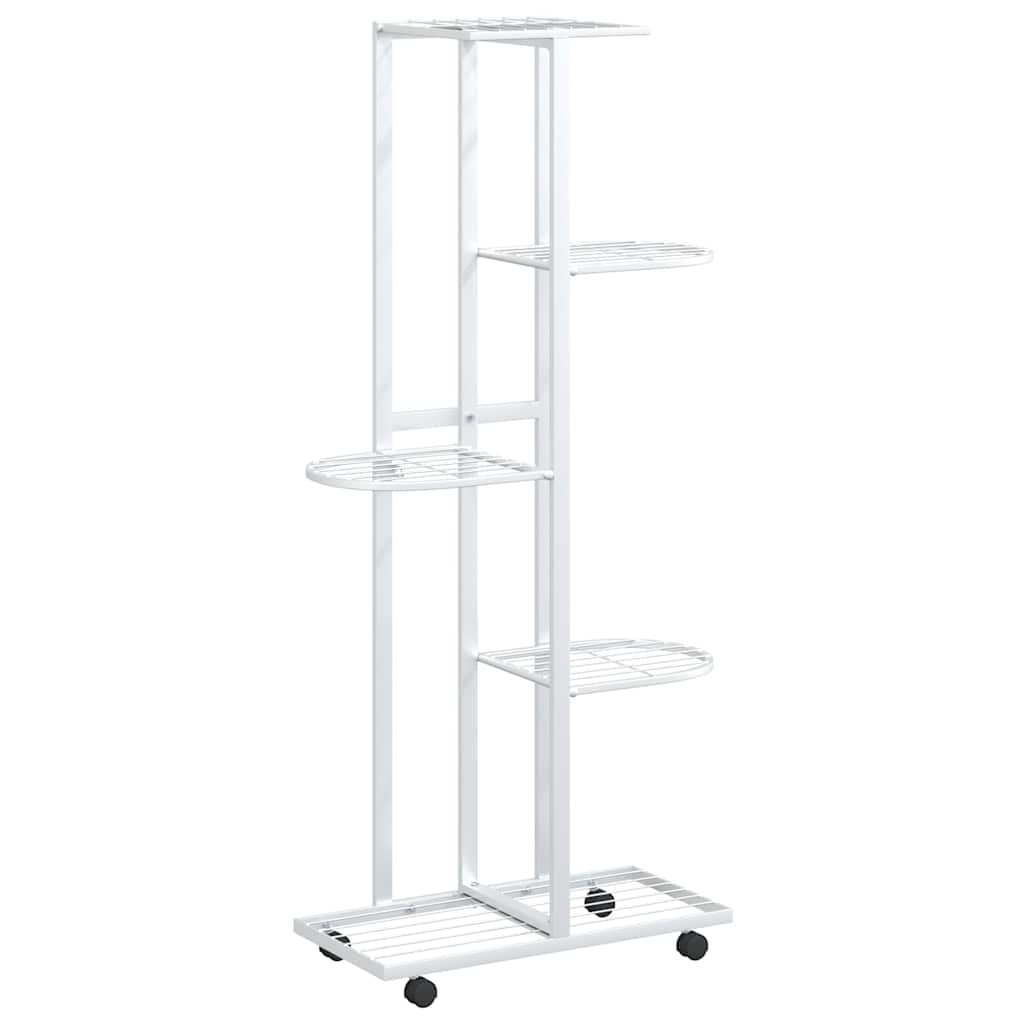 Fioriera a 5 Piani con Ruote 44x23x100 cm Ferro Bianco