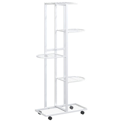 Fioriera a 5 Piani con Ruote 44x23x100 cm Ferro Bianco