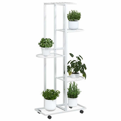 Fioriera a 5 Piani con Ruote 44x23x100 cm Ferro Bianco