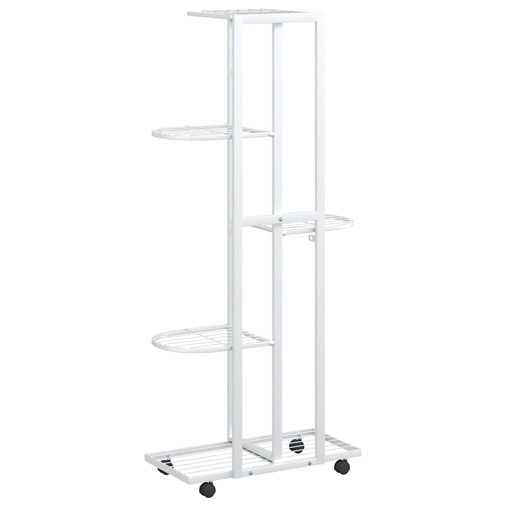 Fioriera a 5 Piani con Ruote 44x23x100 cm Ferro Bianco