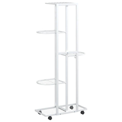 Fioriera a 5 Piani con Ruote 44x23x100 cm Ferro Bianco