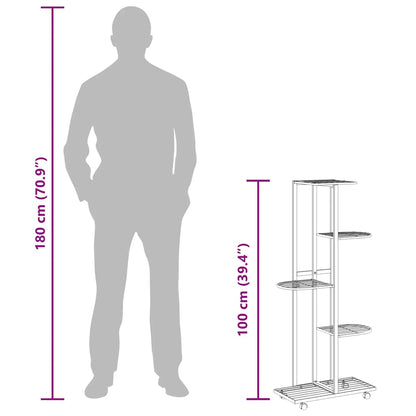 Fioriera a 5 Piani con Ruote 44x23x100 cm Ferro Bianco