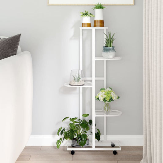 Fioriera a 5 Piani con Ruote 44x23x100 cm Ferro Bianco - homemem39