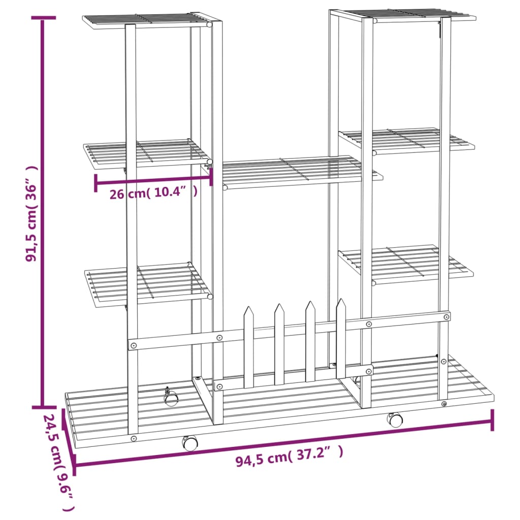 Portafiori con Ruote 94,5x24,5x91,5 cm Ferro Nero - homemem39