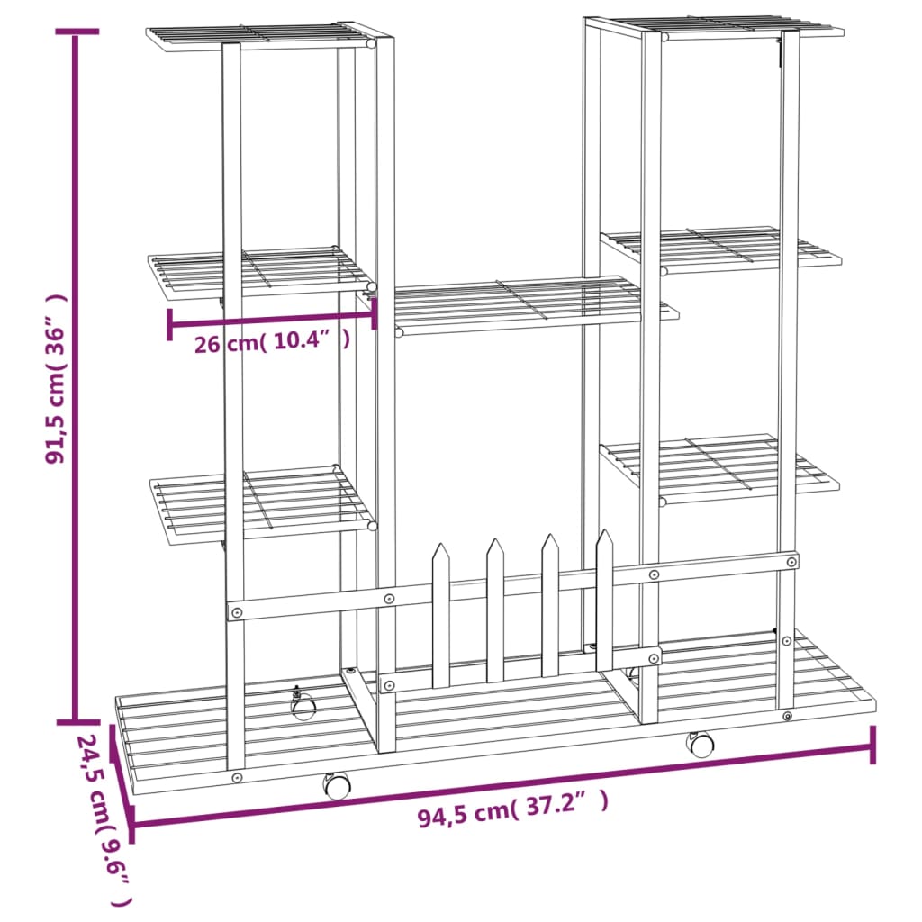 Portafiori con Ruote 94,5x24,5x91,5 cm Ferro Nero - homemem39