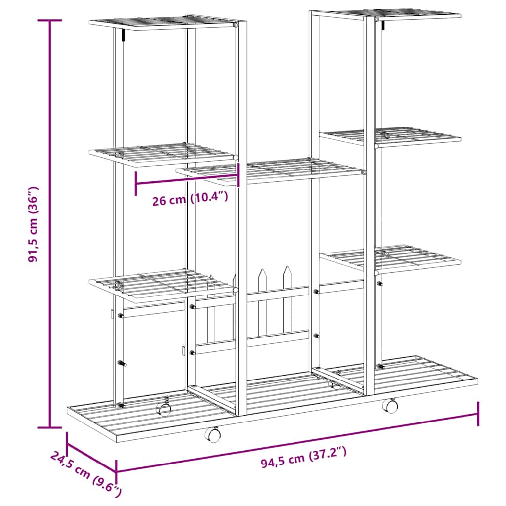 Portafiori con Ruote 94,5x24,5x91,5 cm Ferro Nero