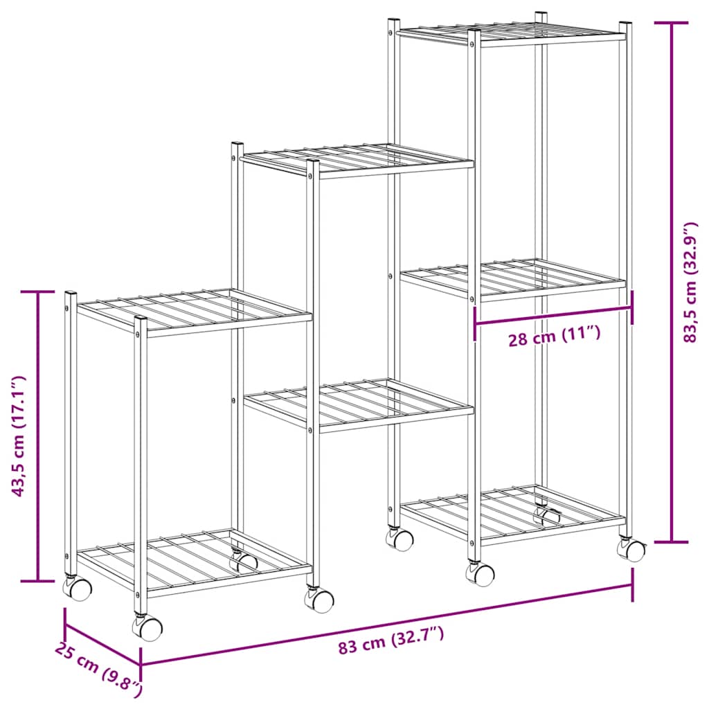 Portafiori con Ruote 83x25x83,5 cm Ferro Nero