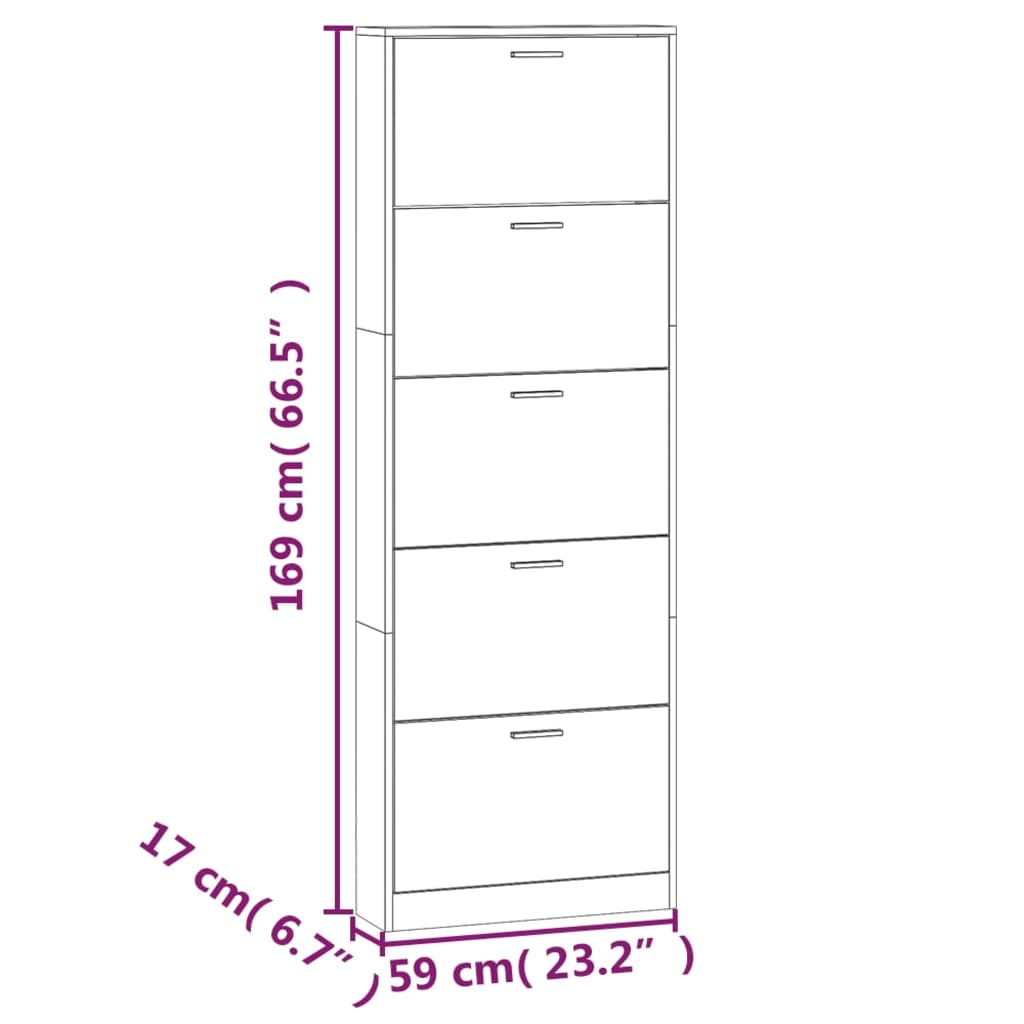Scarpiera Nera 59x17x169 cm in Legno Multistrato - homemem39