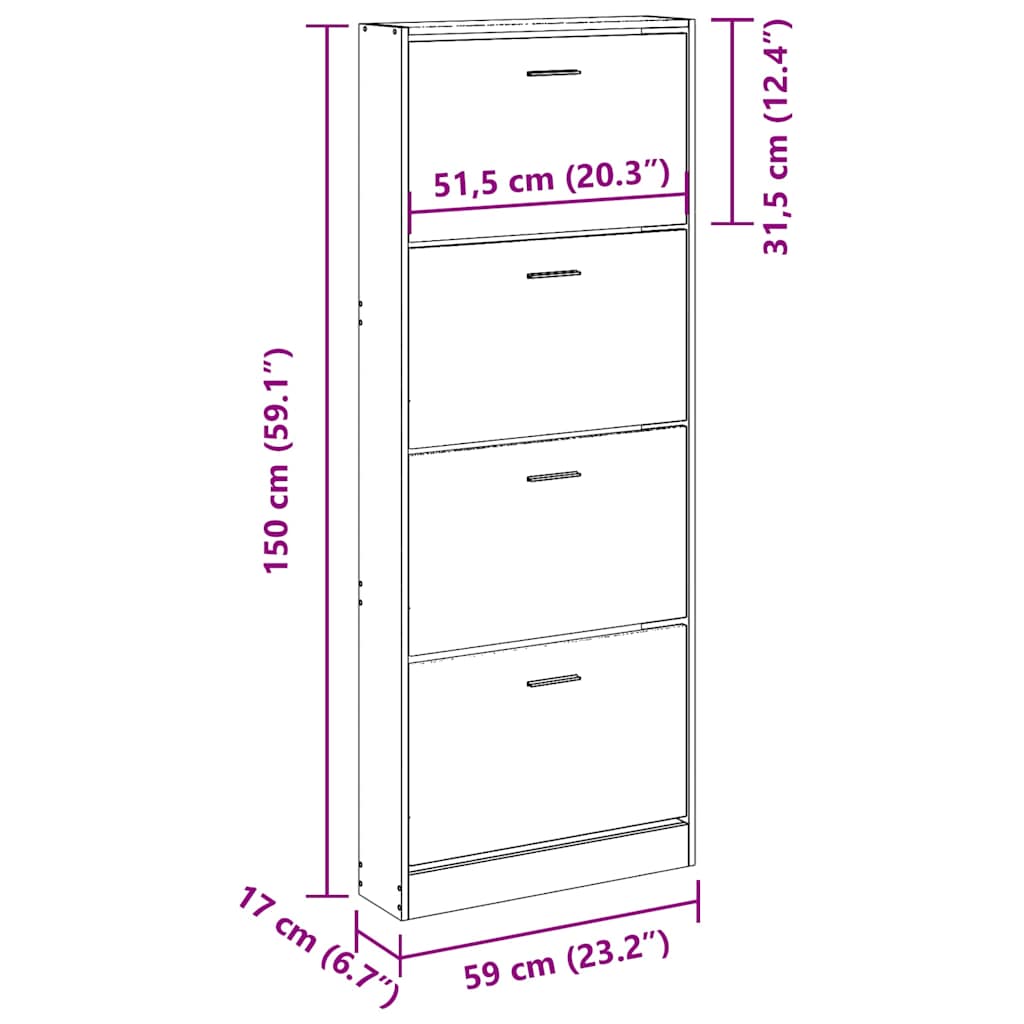 Scarpiera Rovere Marrone 59x17x150 cm in Legno Multistrato | homemem39