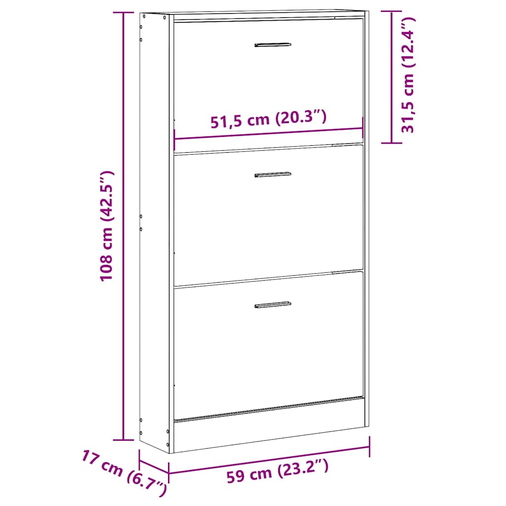 Scarpiera Grigio Cemento 59x17x108 cm in Legno Multistrato | homemem39