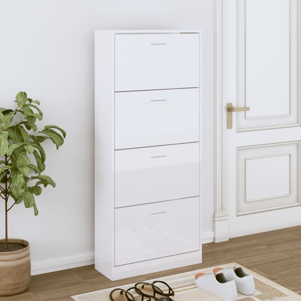 Scarpiera Bianco Lucido 63x24x147 cm in Legno Multistrato