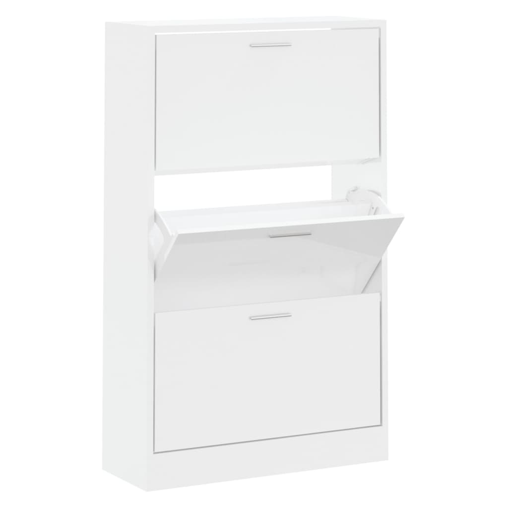 Scarpiera Bianco Lucido 63x24x103 cm in Legno Multistrato