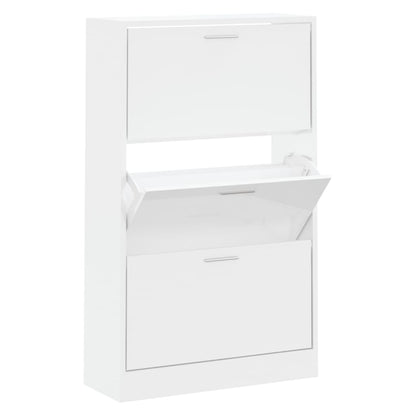 Scarpiera Bianco Lucido 63x24x103 cm in Legno Multistrato