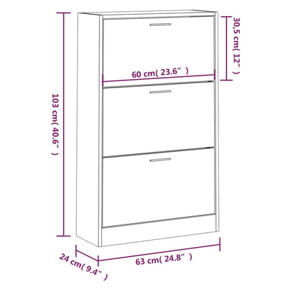 Scarpiera Bianco Lucido 63x24x103 cm in Legno Multistrato