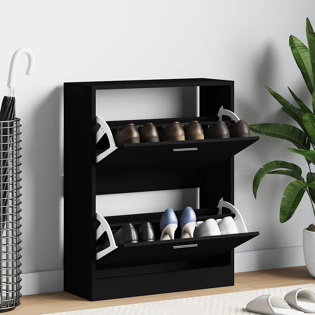 Scarpiera Nera 63x24x81 cm in Legno Multistrato | homemem39