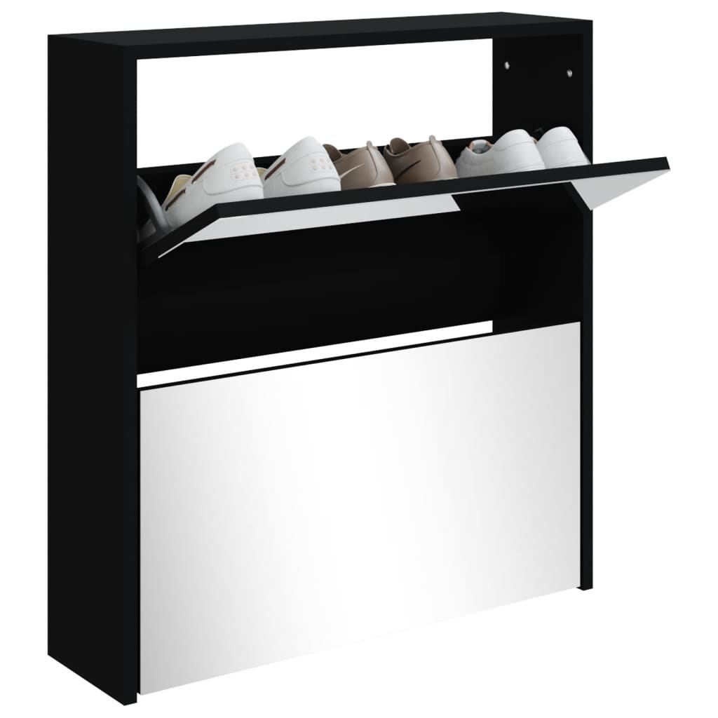 Scarpiera con Specchio a 2 Livelli Nera 63x17x67 cm - homemem39