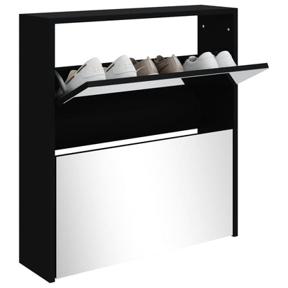 Scarpiera con Specchio a 2 Livelli Nera 63x17x67 cm - homemem39
