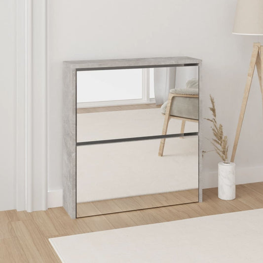 Scarpiera con Specchio a 2 Livelli Grigio cemento 63x17x67 cm - homemem39