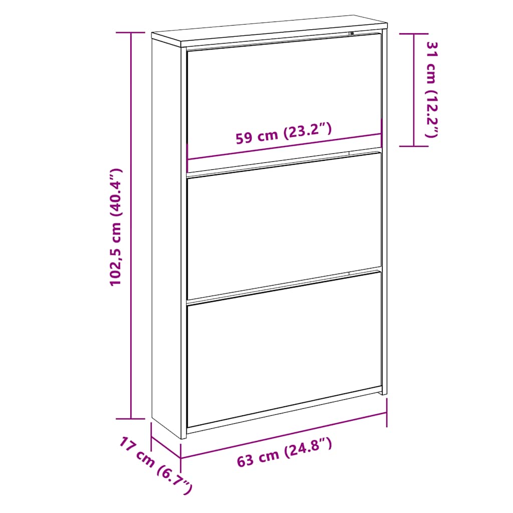 Scarpiera con Specchio a 3 Livelli Grigio cemento 63x17x102,5cm