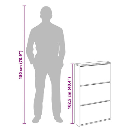 Scarpiera con Specchio a 3 Livelli Grigio cemento 63x17x102,5cm