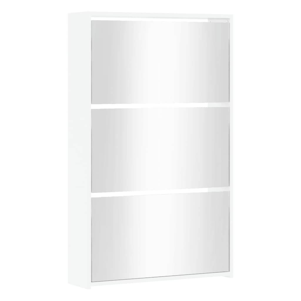 Scarpiera con Specchio a 3 Livelli Bianco Lucido 63x17x102,5 cm