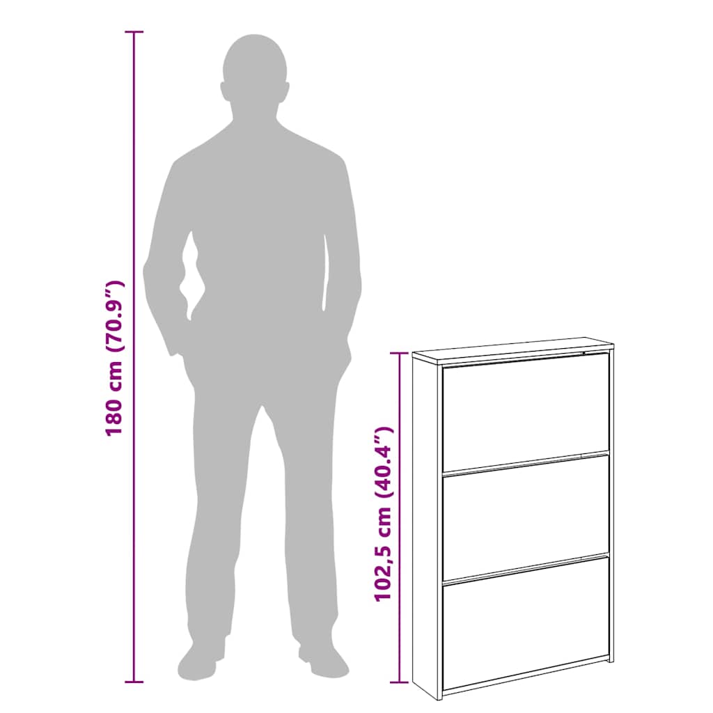 Scarpiera con Specchio a 3 Livelli Rovere marrone 63x17x102,5cm