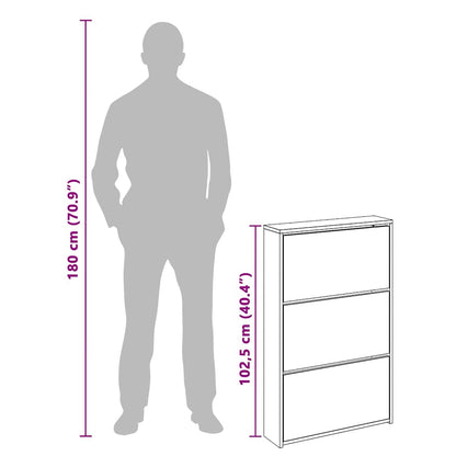 Scarpiera con Specchio a 3 Livelli Rovere marrone 63x17x102,5cm