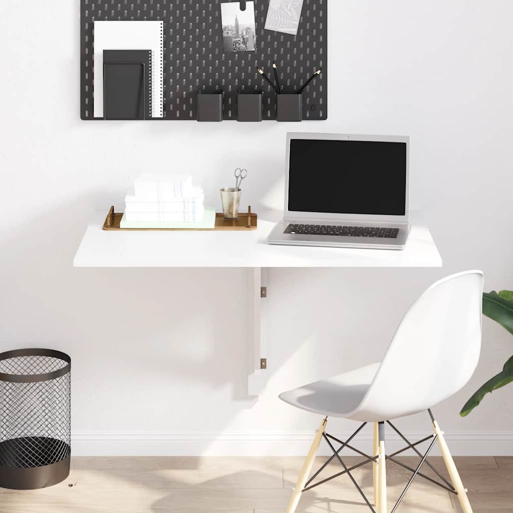 Tavolino Muro Pieghevole Bianco Lucido 100x60x56 cm Multistrato