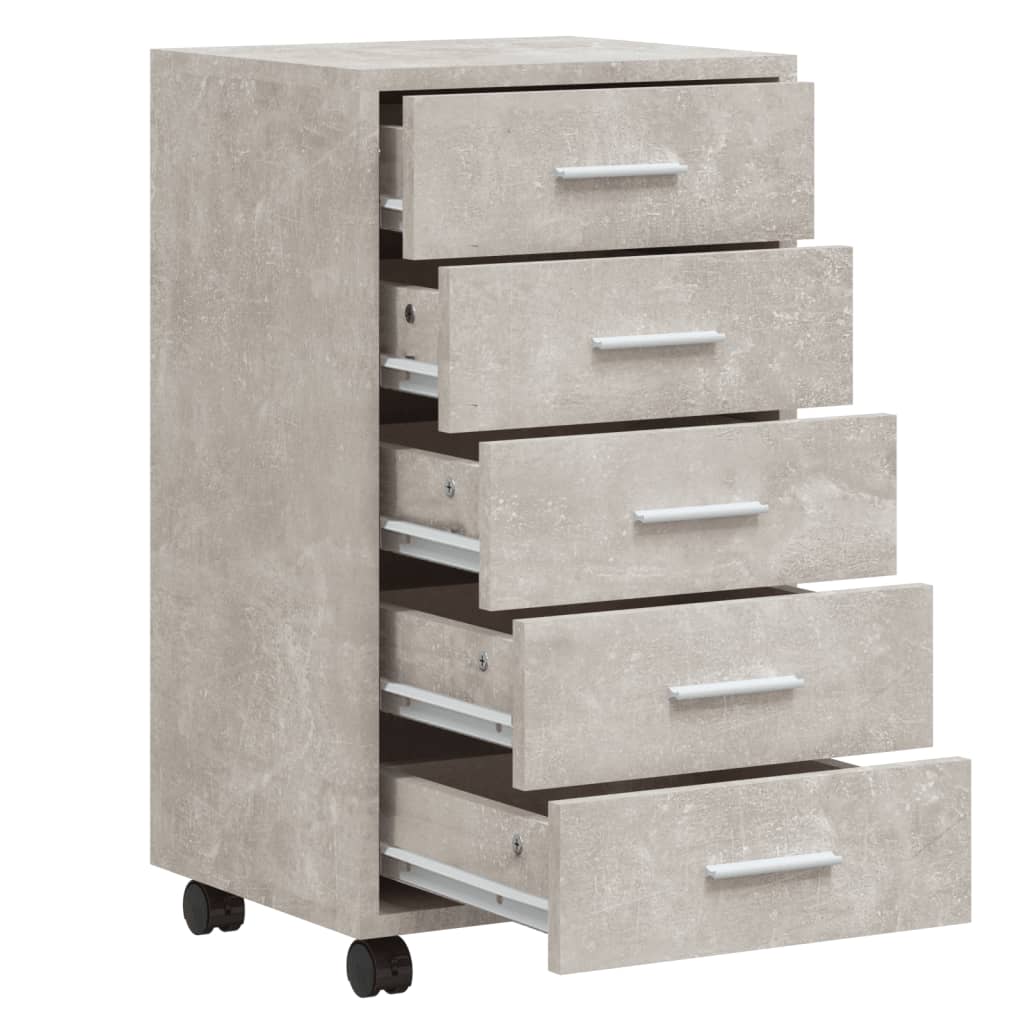 Cassettiera con Ruote Grigio Cemento in Legno Multistrato - homemem39