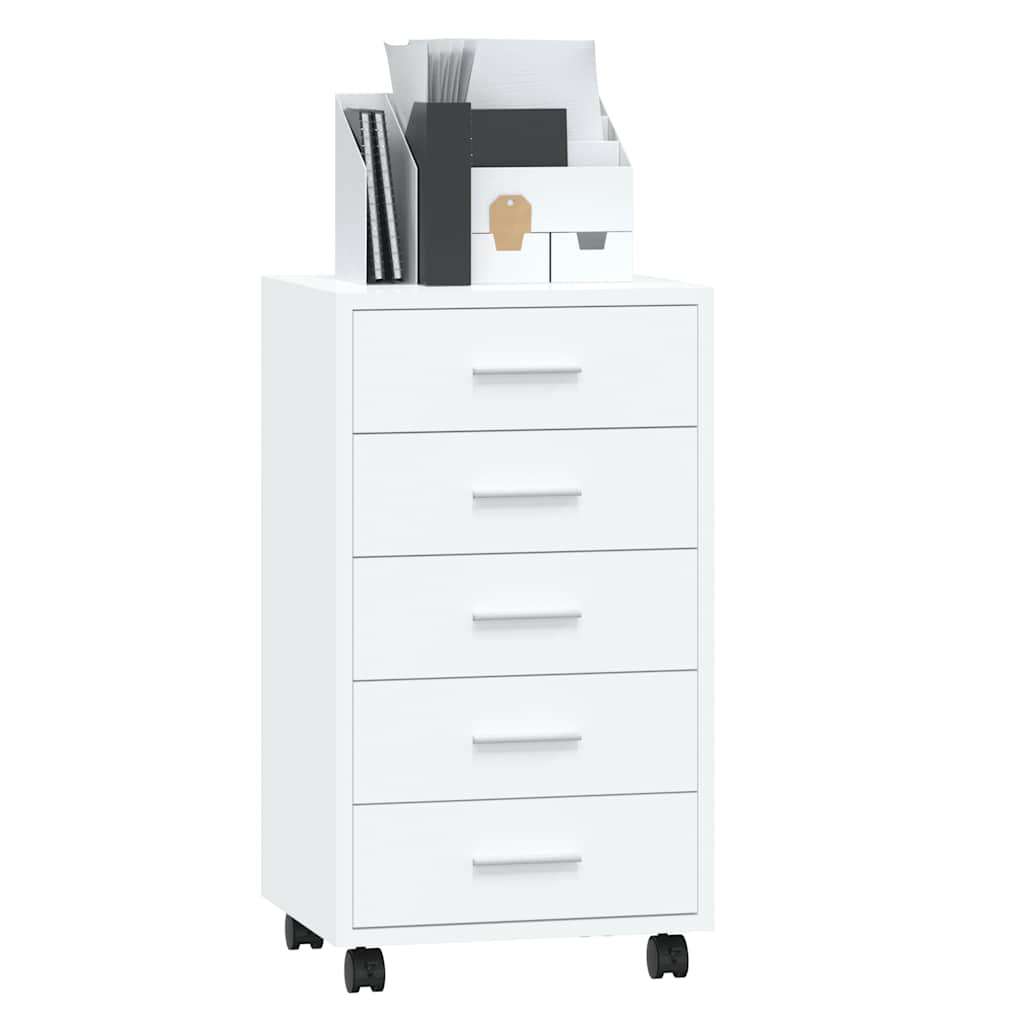 Cassettiera con Ruote bianco lucido in Legno Multistrato | homemem39