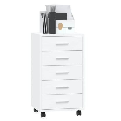 Cassettiera con Ruote bianco lucido in Legno Multistrato | homemem39