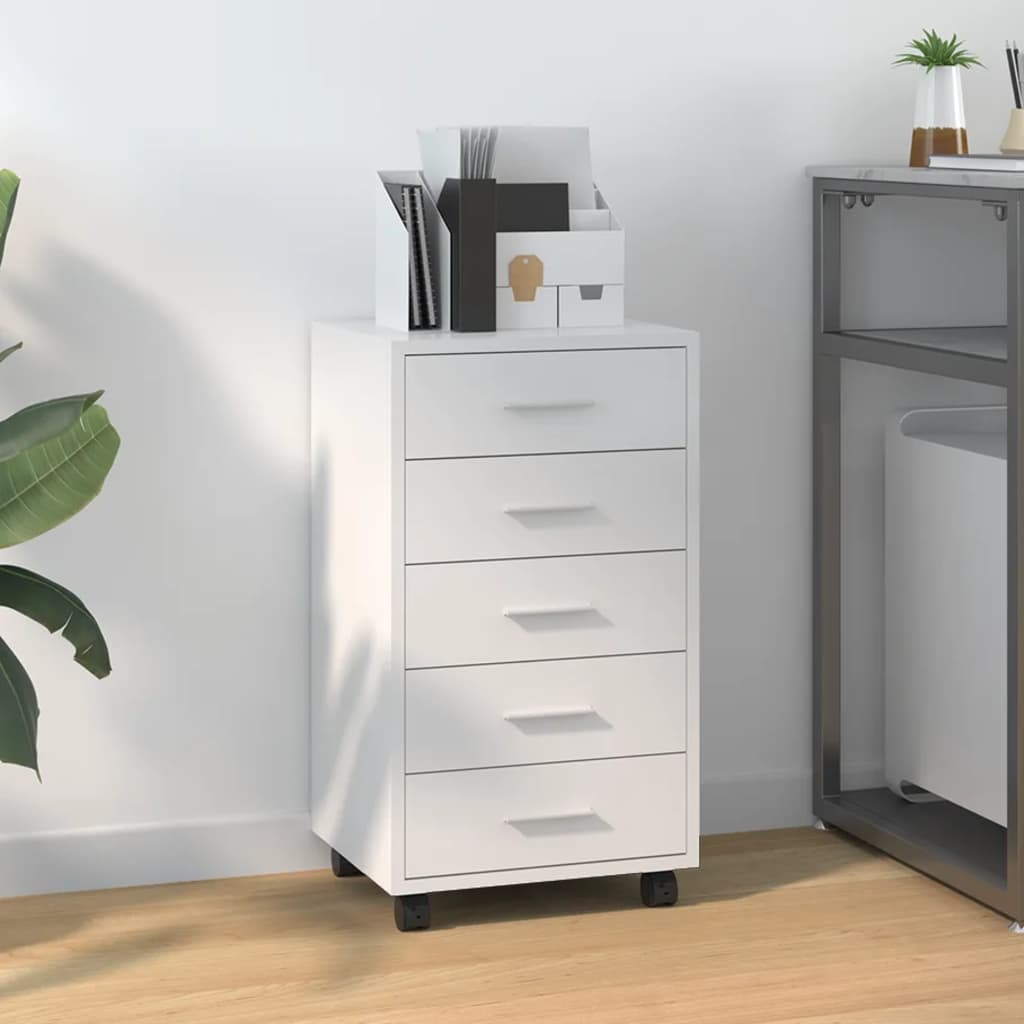 Cassettiera con Ruote bianco lucido in Legno Multistrato | homemem39