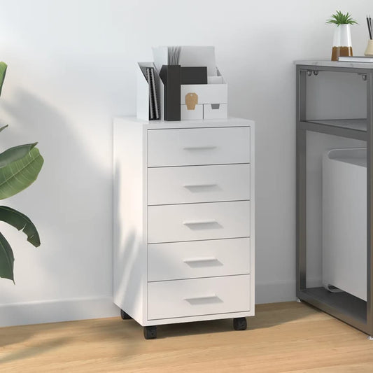Cassettiera con Ruote bianco lucido in Legno Multistrato | homemem39