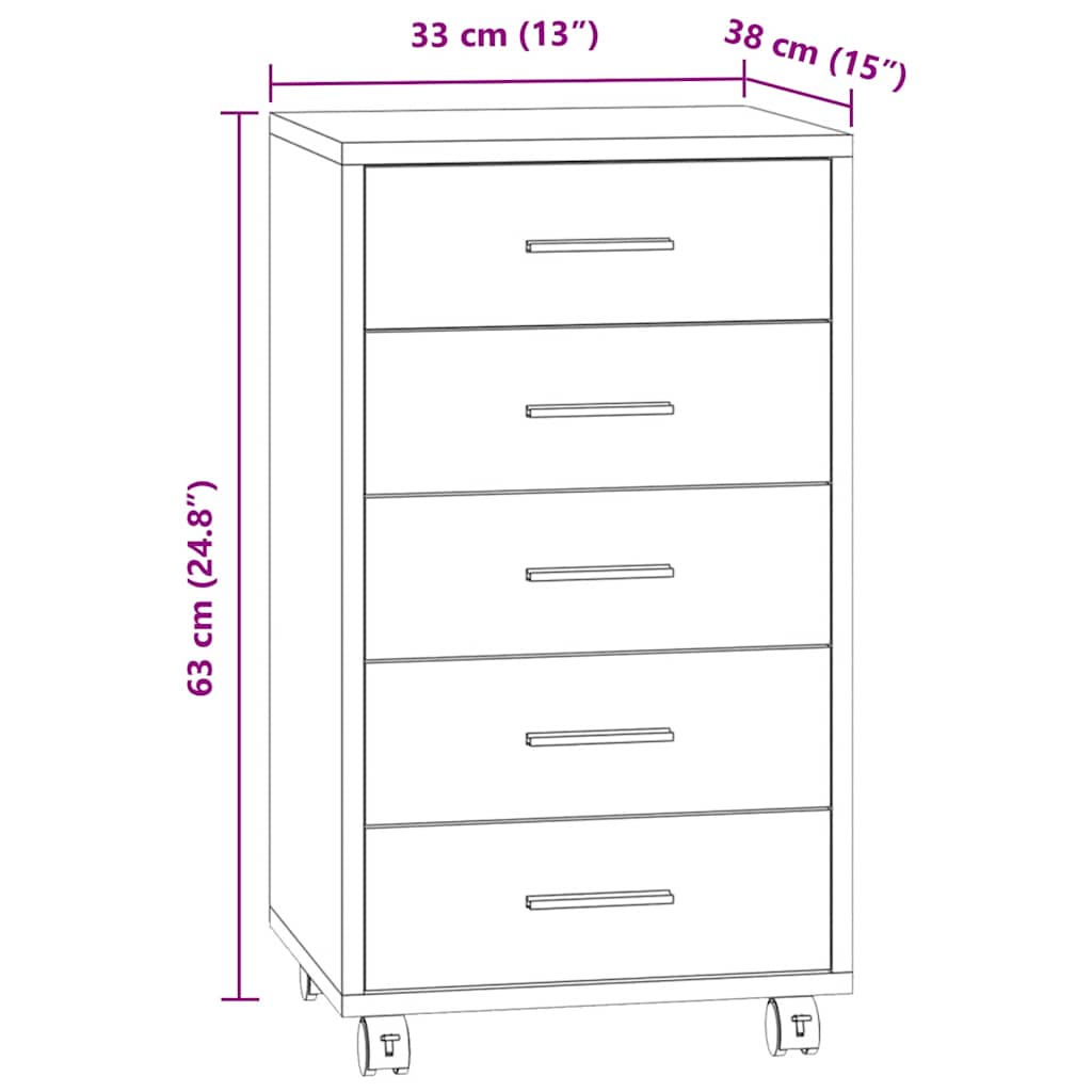 Cassettiera con Ruote grigio sonoma in Legno Multistrato | homemem39