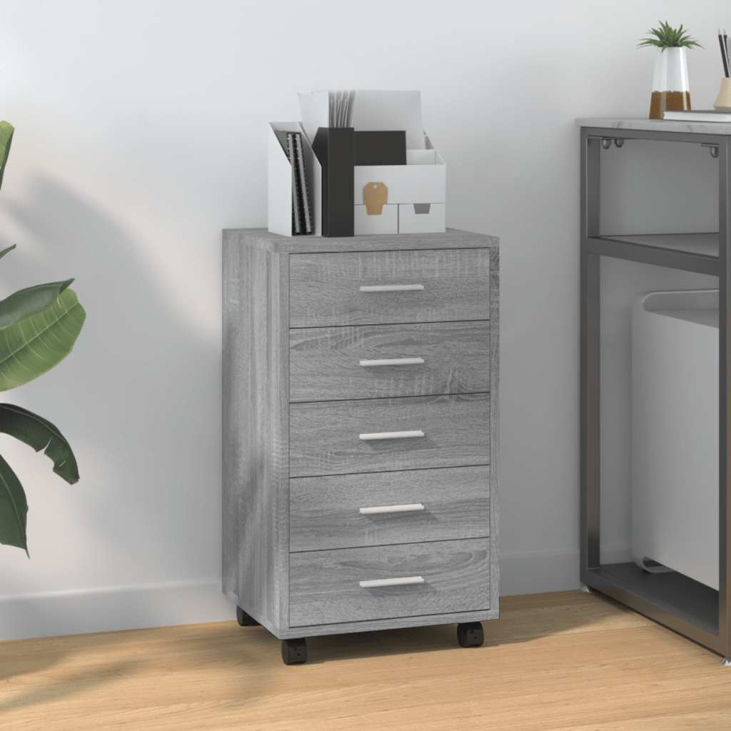 Cassettiera con Ruote grigio sonoma in Legno Multistrato | homemem39