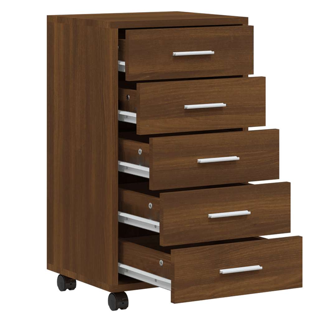 Cassettiera con Ruote rovere marrone in Legno Multistrato | homemem39