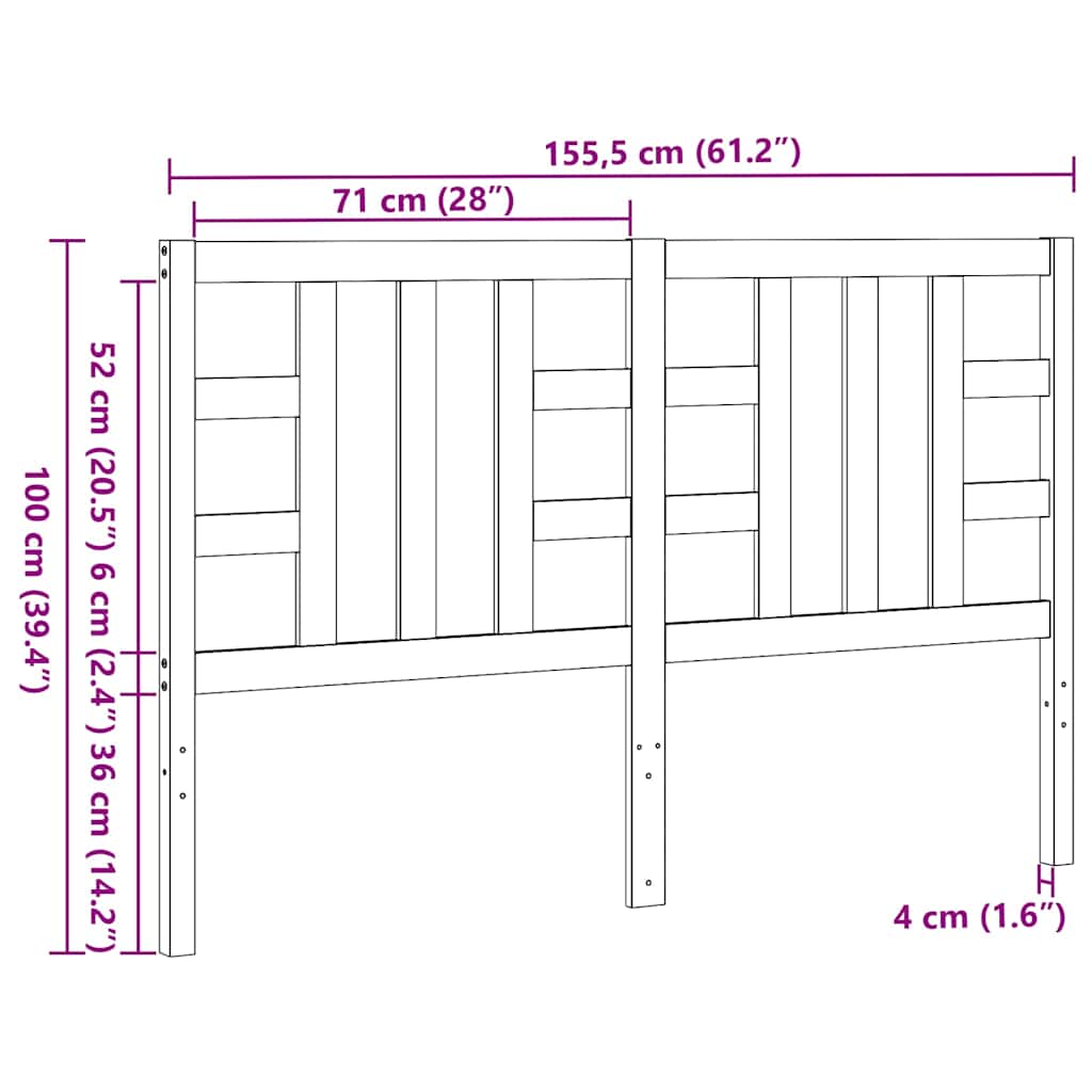 Testiera per Letto Ambra 146x4x100 cm in Legno Massello di Pino