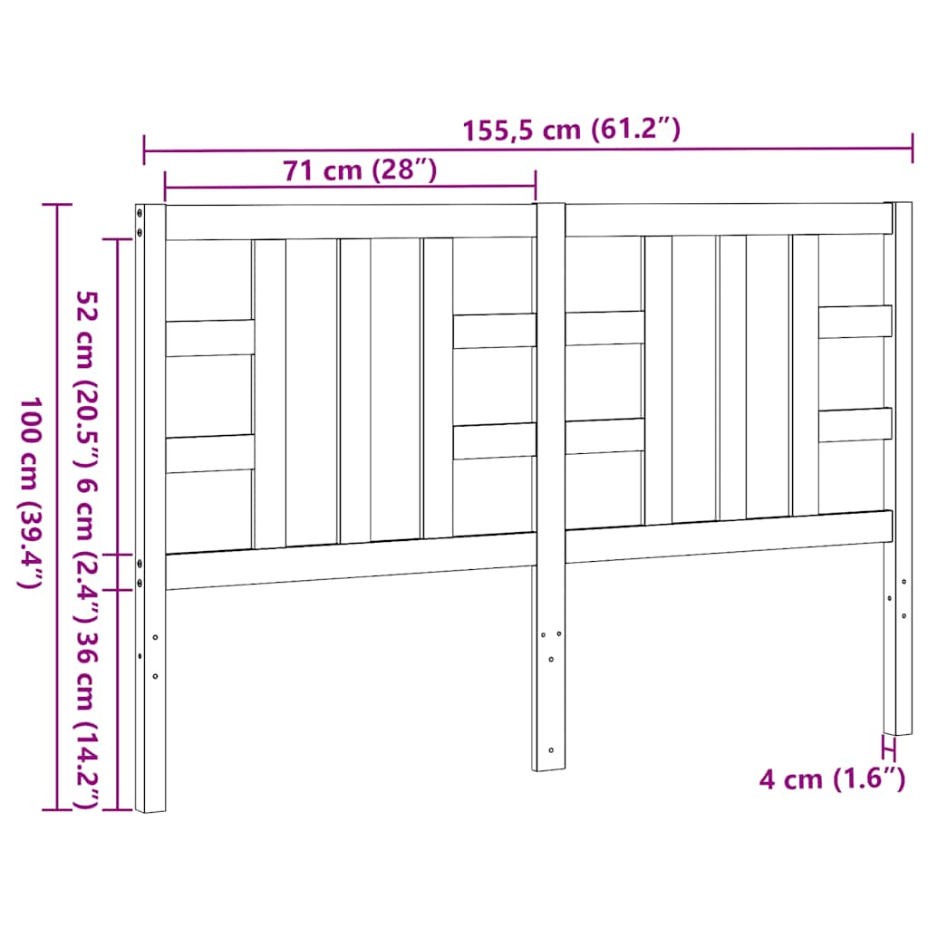 Testiera per Letto Ambra 156x4x100 cm in Legno Massello di Pino