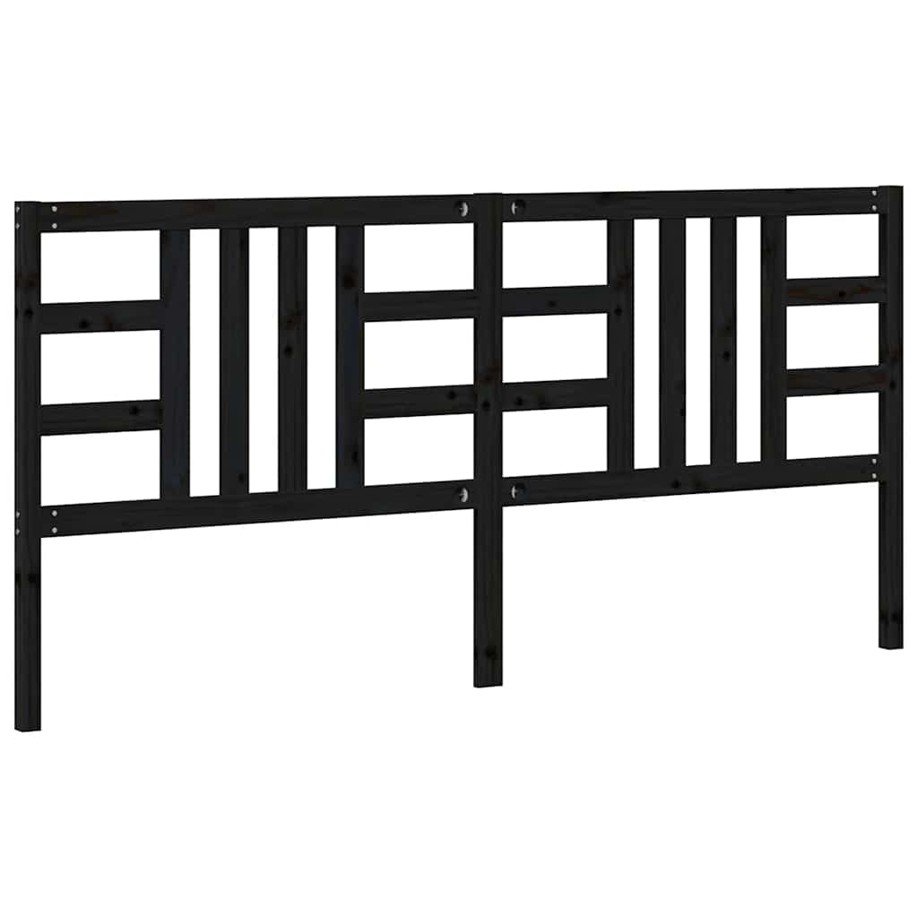 Black Bed Headboard 206x4x100 cm in Solid Pine Wood