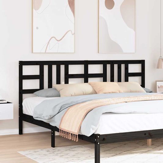 Black Bed Headboard 206x4x100 cm in Solid Pine Wood